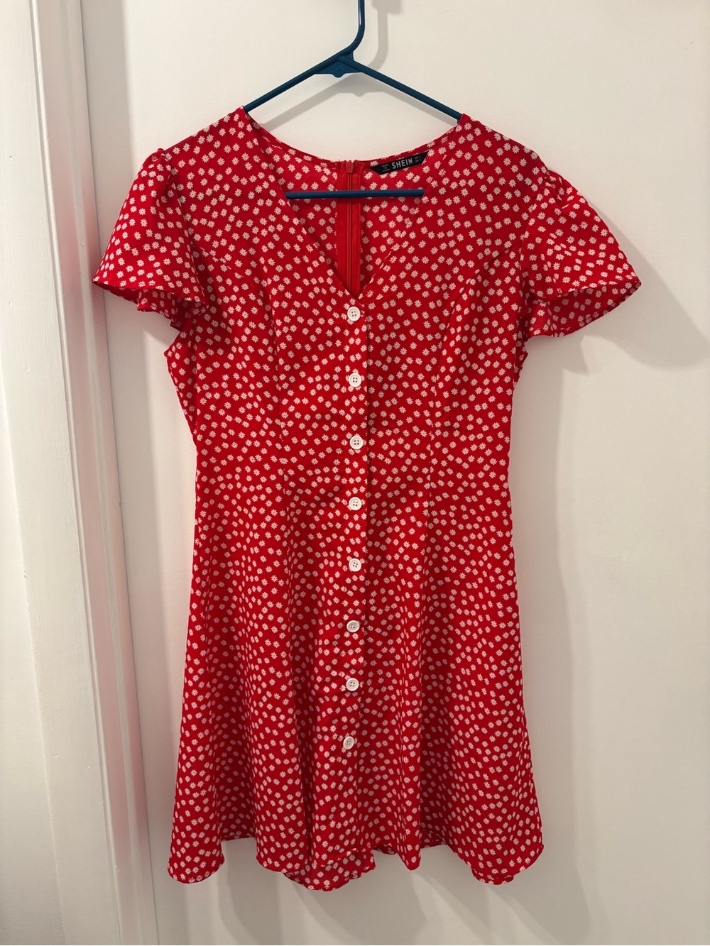 SHEIN Red and white flower Dress